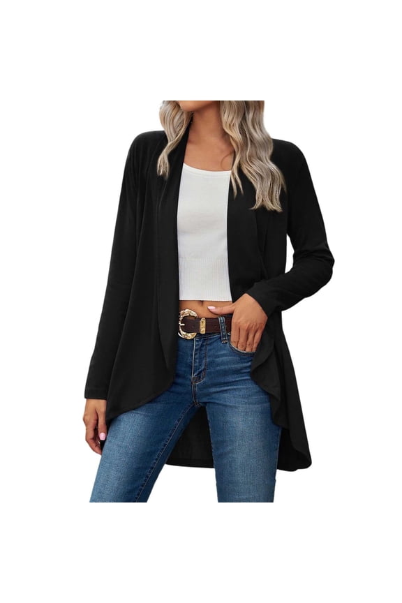 Womens Cardigan Sweaters Knitted Solid Color Long Sleeve Loose Fit Open Front High-Low Jackets Lightweight Stylish Outerwear