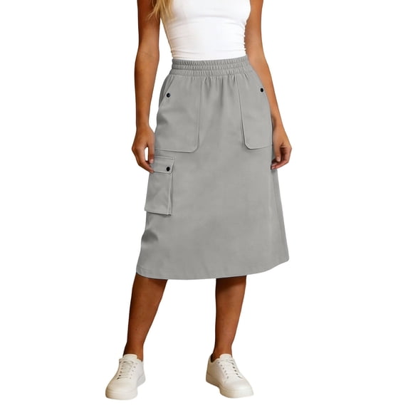 DHFJKG Womens Cargo Skirts Elastic Waist Utility Loose Fit A Line Mini Skirts With Multi Pockets Soft Skirt