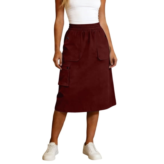DHFJKG Womens Cargo Skirts Elastic Waist Utility Loose Fit A Line Mini Skirts With Multi Pockets Stylish Skirt