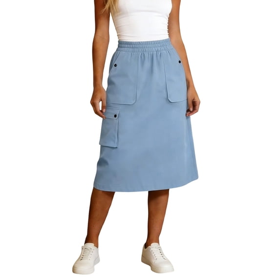 DHFJKG Womens Cargo Skirts Elastic Waist Utility Loose Fit A Line Mini Skirts With Multi Pockets Versatile Skirt