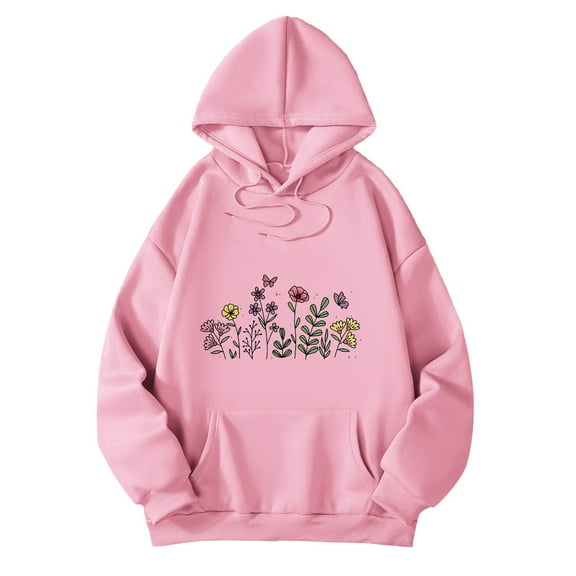 DHFJKG Womens Casual Hoodies Oversized Loose Fit Fashion Flower Printed Round Neck Long Sleeve Sweatshirts For Everyday Wear Trendy Pullover Tops For Women