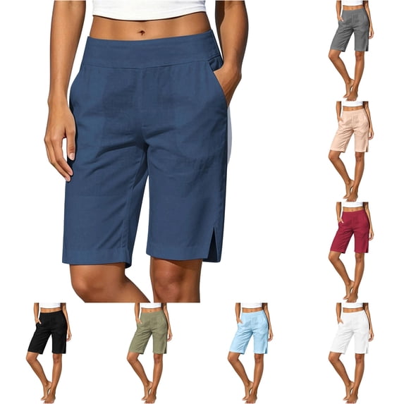 DHFJKG Womens Casual Summer Shorts With Pockets Lightweight Side Slit Relaxed Fit Beach Shorts