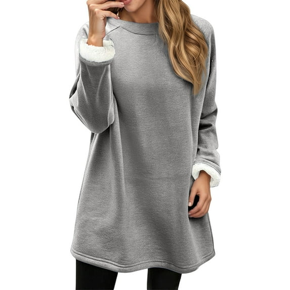 DHFJKG Womens Casual Sweatshirts Long Sleeve Solid Color Comfortable Winter Warm Pullover Dress With Drawstring For Home Wear Trendy Pullover Tops For Women