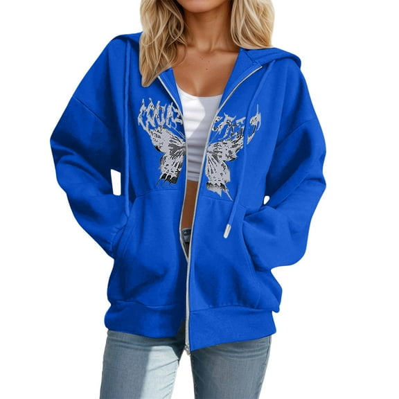 DHFJKG Womens Casual Zip Up Hoodies Oversized Fashion Butterfly Printed Comfort Long Sleeve Sweatshirts Plus Size Graphic Sweatshirt For Women