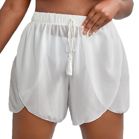 DHFJKG Womens Chiffon Swim Shorts High Waisted Bikini Bottom Solid Color Silt Bathing Suit Stylish Beachwear