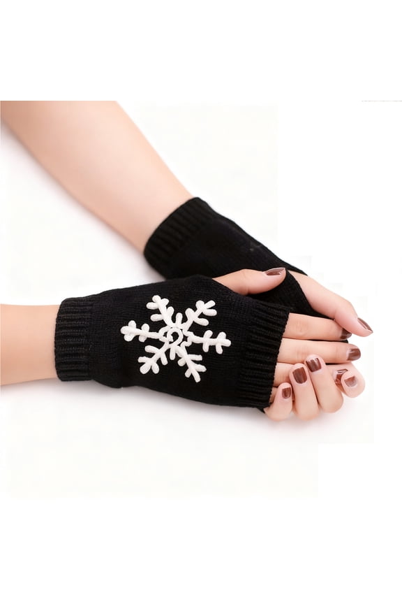 Womens Christmas Knitted Fingerless Mittens Casual Snowflake Print Gloves For Winter Warm Comfort Gifts