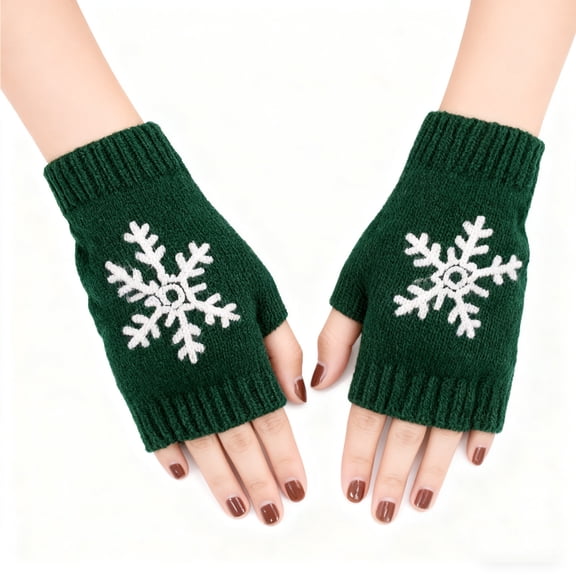 DHFJKG Womens Christmas Knitted Fingerless Mittens Casual Snowflake Print Gloves For Winter Warm Soft Gifts
