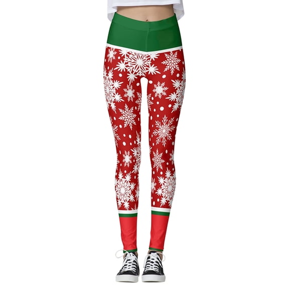 DHFJKG Womens Christmas Leggings Festive Holiday Printed Mid Rise High Strechy Opaque Slim Pants For Running Cycling Yoga Soft Trousers
