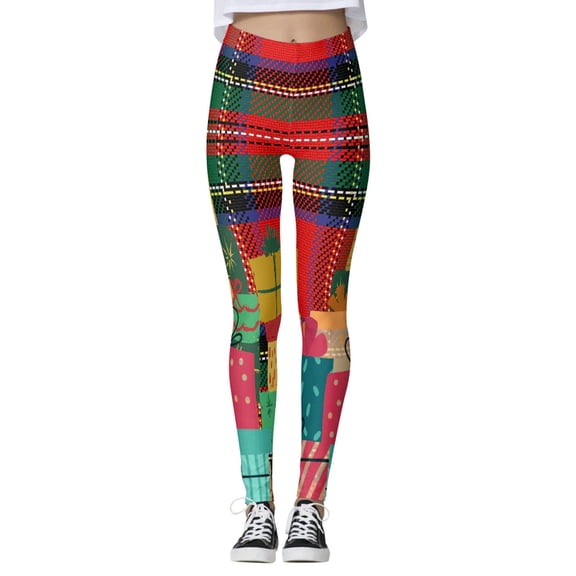 DHFJKG Womens Christmas Leggings Festive Holiday Printed Mid Rise High Strechy Opaque Slim Pants For Running Cycling Yoga Soft Trousers