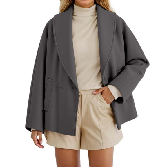 DHFJKG Womens Crop Pea Coat Jacket Shawl Collar Solid Color Casual Cropped Outerwear Lightweight Fall Winter Leisure Coat