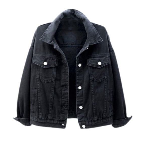 DHFJKG Womens Denim Crop Jacket Solid Color Long Sleeve Turndown Collar Slim Fit Jacket Cropped Top Comfort Jackets