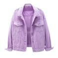 thumbnail image 1 of DHFJKG Womens Denim Crop Jacket Solid Color Long Sleeve Turndown Collar Slim Fit Jacket Cropped Top Comfort Jackets, 1 of 7