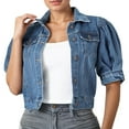 thumbnail image 1 of DHFJKG Womens Denim Crop Jacket Solid Color Puff Sleeve Short Sleeve Turndown Collar Slim Fit Jacket Cropped Top Leisure Coats, 1 of 6