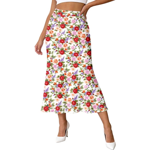 DHFJKG Womens Fishtail Skirts Floral Print High Waisted Midi Skirts Summer Casual Dressy Wear Stylish Skirt