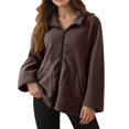 thumbnail image 1 of DHFJKG Womens Fuzzy Zip Up Jacket Loose Fit Long Sleeve Turndown Collar Casual Coat Warm Loungewear Top With Pockets For Fall Winter Versatile Outerwear, 1 of 5