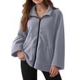 thumbnail image 1 of DHFJKG Womens Fuzzy Zip Up Jacket Loose Fit Long Sleeve Turndown Collar Casual Coat Warm Loungewear Top With Pockets For Fall Winter Soft Outerwear, 1 of 5