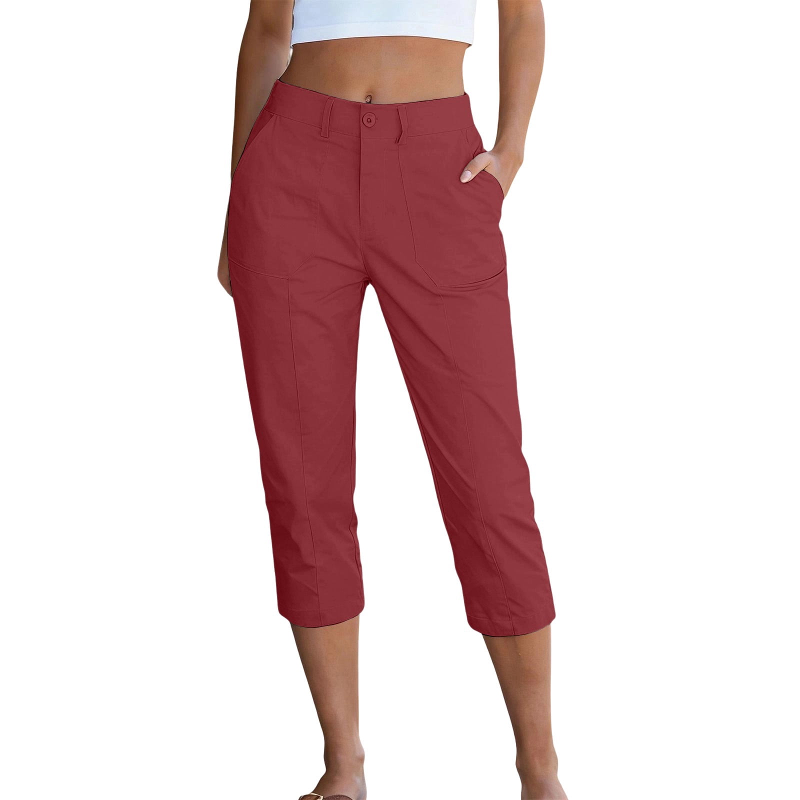 DHFJKG Womens Golf Dress Capri Pants Solid Color Slim Fit Flat Front ...