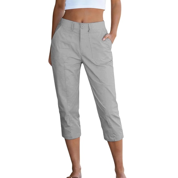 DHFJKG Womens Golf Dress Capri Pants Solid Color Slim Fit Flat Front Stretchy Cropped Pants Workwear Trendy Trousers