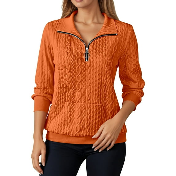 DHFJKG Womens Half Zip Sweatshirts Casual Stand Collar Solid Color Long Sleeve Pullover With Pockets Trendy Pullover Tops For Women
