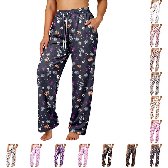 DHFJKG Womens Halloween Pajama Pants Ladies Pumpkin Ghost Pajamas Cute Soft Loungewear Pants