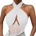 thumbnail image 1 of DHFJKG Womens Halter Camisole Sexy Hollow Out Sleeveless Fishbone Corset Cropped Tank Top Mesh Sheer Nightclub Wear Stylish Tops, 1 of 9