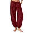 thumbnail image 1 of DHFJKG Womens Harem Pants Soft Cotton Casual Stretchy Drawstring Elastic Waist Ankle Length Loose Fit Tapered Pants Summer Bohomian Stylish Trousers, 1 of 4