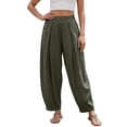thumbnail image 1 of DHFJKG Womens Harem Pants Summer Casual Loose Fit Mid Rise Pleated Solid Color Tapered Pants With Pockets Lightweight Linen Soft Leisure Trousers, 1 of 8