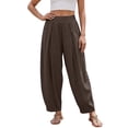 thumbnail image 1 of DHFJKG Womens Harem Pants Summer Casual Loose Fit Mid Rise Pleated Solid Color Tapered Pants With Pockets Lightweight Linen Soft Leisure Trousers, 1 of 8