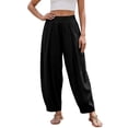 thumbnail image 1 of DHFJKG Womens Harem Pants Summer Casual Loose Fit Mid Rise Pleated Solid Color Tapered Pants With Pockets Lightweight Linen Soft Trendy Trousers, 1 of 8