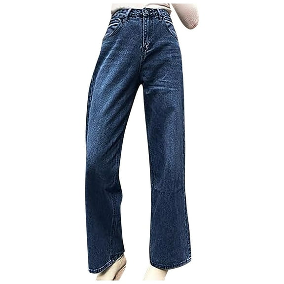 DHFJKG Womens High Waist Washed Jeans Wide Leg Loose Fit Jean Pants Clean Fit Style Denim Pants Baggy Stylish Trousers