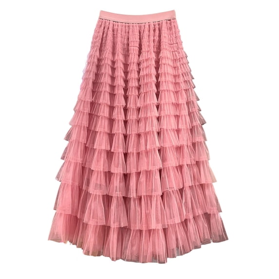 DHFJKG Womens High Waisted Mesh Layered Tiered Skirt Tutu Tulle Mid Length Flared A Line Skirt Party Prom Stylish Skirt