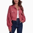 thumbnail image 1 of DHFJKG Womens Jackets Corduroy Crop Jacket Drop Shoulder Long Sleeve Collared Button Down Solid Color Shirt Autumn Winter Comfort Outerwear, 1 of 6