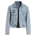 thumbnail image 1 of DHFJKG Womens Jackets Cropped Denim Jacket Long Sleeve Button Down Jean Cardigan With Pearl Versatile Outerwear, 1 of 4