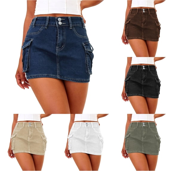 DHFJKG Womens Jean Skirt Summer Street Style Low Rise Bodycon Stretchy Denim Pencil Skirt With Multi Pockets