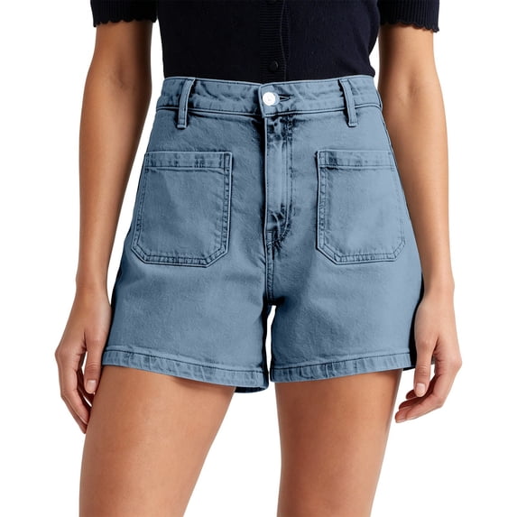 DHFJKG Womens Jeans Shorts Summer Mid Rise Stretch Flat Front Denim Shorts With Front Pockets Casual Soft Bottoms