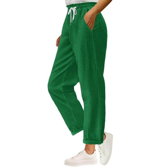 DHFJKG Womens Joggers Pants Corduroy Baggy High Waisted Straight Leg Trousers Fall Fashion Drawstring Soft Trousers