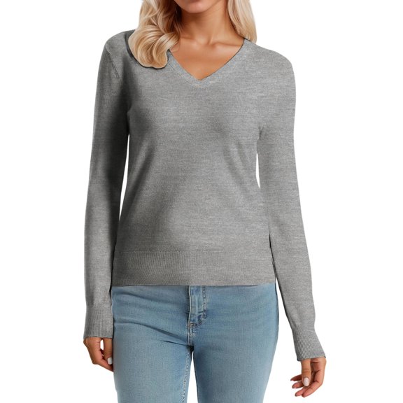 DHFJKG Womens Knit Sweaters V Neck Base Layer Top Solid Color Long Sleeve Regular Fit Knitted Bottoming Shirt Pullover With Ribbing Edge Soft Jumper Tops