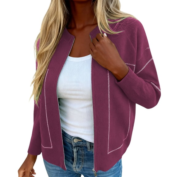 DHFJKG Womens Knitted Zip Up Crop Coat Loose Fit Crewneck Raglan Sleeve Cropped Jacket Autumn Winter Lightweight Soft Cozy Coat