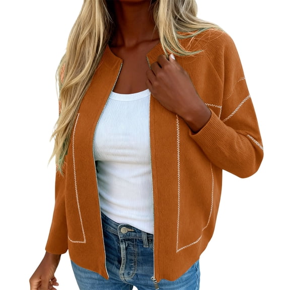 DHFJKG Womens Knitted Zip Up Crop Coat Loose Fit Crewneck Raglan Sleeve Cropped Jacket Autumn Winter Lightweight Soft Cozy Coat