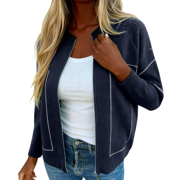DHFJKG Womens Knitted Zip Up Crop Coat Loose Fit Crewneck Raglan Sleeve Cropped Jacket Autumn Winter Lightweight Soft Stylish Coat