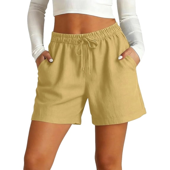 DHFJKG Womens Linen Shorts High Waist Casual Summer Loose Fit Drawstring Shorts With Pockets Beach Soft Bottoms