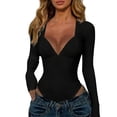 thumbnail image 1 of DHFJKG Womens Long Sleeve Bodysuits Basic Slim Fit Stretch Layering Top Sexy Deep V Neck Going Out Clothes Nightclub Wear Soft One-Pieces, 1 of 4