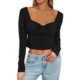 thumbnail image 1 of DHFJKG Womens Long Sleeve Shirts Crop Top Slim Fit Sweetheart Neck Basic Tee Soft Stretch 2026 Fall Top Comfortable Cozy Tops, 1 of 4