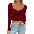 thumbnail image 1 of DHFJKG Womens Long Sleeve Shirts Crop Top Slim Fit Sweetheart Neck Basic Tee Soft Stretch 2026 Fall Top Comfortable Stylish Tops, 1 of 4