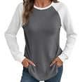 thumbnail image 1 of DHFJKG Womens Long Sleeve Tops Waffle Crewneck Raglan Color Block Loose Fit Tunic Pullover Casual Daily Wear Classic Tops, 1 of 5