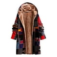 thumbnail image 1 of DHFJKG Womens Longline Hooded Jacket Thermal Thick Fuzzy Lining Patchwork Print Long Sleeve Mediun Length Winter Coat Loose Fit Casual Warm Outwear For Cold Weather Classic Outerwear, 1 of 4
