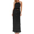 thumbnail image 1 of DHFJKG Womens Maxi Skirt Set Backless Summer 2 Piece Outfits Chiffon Sleeveless Crop Top Tiered Long Skirts Beach Vacation Clothes Holiday Outfit, 1 of 5