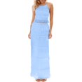 thumbnail image 1 of DHFJKG Womens Maxi Skirt Set Backless Summer 2 Piece Outfits Chiffon Sleeveless Crop Top Tiered Long Skirts Beach Vacation Clothes Trendy Outfit, 1 of 5