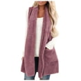 thumbnail image 1 of DHFJKG Womens Mediun Length Fuzzy Vest Cardigan Sleeveless Open Front Fluffly Shaggy Vest Jacket Long Coat Solid Color With Pockets Soft Outerwear, 1 of 5