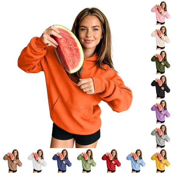 DHFJKG Womens Mens Hoodies With Large Pockets Long Sleeve Sweatshirt Solid Color Loose Pullover Tops